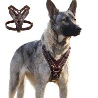 Chaleco de cuero genuino duradero con arnés para perros grandes, correa estable para pastor alemán, labrador, husky, entrenamiento para caminar - details 2