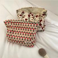 Bolsa de Maquillaje de Pana Retro con Estampado de Flor Ideal para Viajes Organizador de Cosméticos - details 8