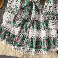 Minivestido ajustado con agujeros y manga acampanada para mujer, minivestido con estampado ral, cuello levantado, con cordones y cintura alta - details 16