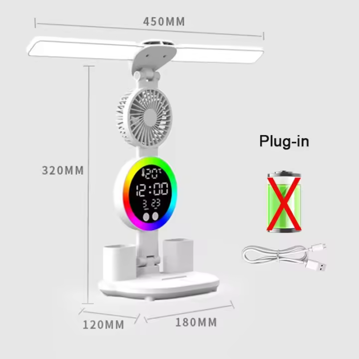 Lámpara de mesa Led recargable para estudio, lámpara de escritorio, luz de lectura, luz nocturna Led con ventilador, reloj Led, pantalla, luz de escritorio de lectura - 1