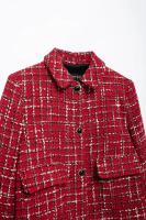Abrigo de Moda de Otoño para Mujer Cuello Cerrado, Manga Larga, Textura a Cuadros Rojo, Abrigo Exterior Delgado con Bolsillos de Abrigo de Viento y Lluvia - details 4
