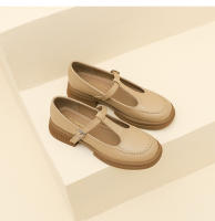 Nuevo Xiaoxiangfeng boca poco profunda T cinturón suela gruesa tacón medio zapatos pequeños de cuero casual zapatos de mujer - details 12