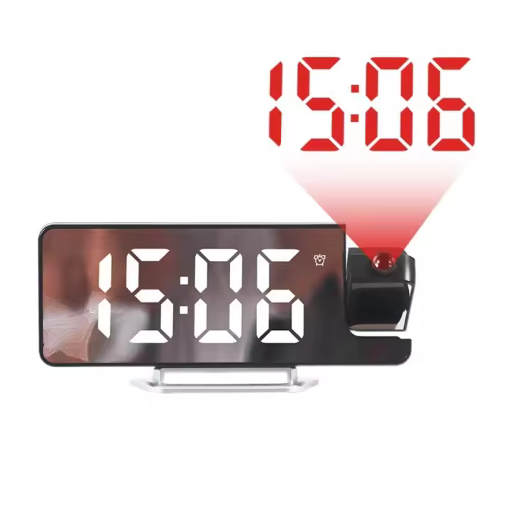 Fecha/Temperatura Pantalla Proyección Despertador Brillo Ajustable 180 °   Reloj de espejo digital LED con proyección giratoria - 1