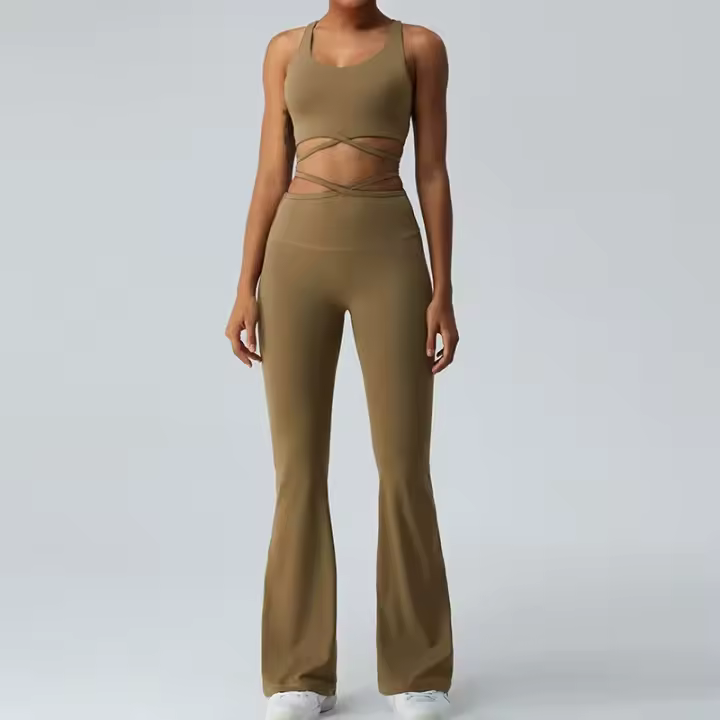 Conjunto de Yoga Sin Costuras de Alta Elasticidad para Mujeres 2pcs Pantalones de Yoga de Cintura Alta Traje de Gimnasio Fitness Ropa de Entrenamiento para Niñas - 1
