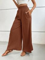 Pantalones de pierna ancha de tiro medio lisos a la moda para mujer, pantalones sueltos de verano para mujer, nuevos en pantalones cómodos - details 25
