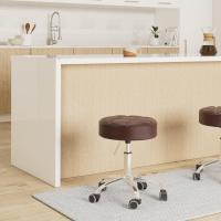 Cocina Silla Trabajo Acolchado con Ruedas Tapizado en Cuero Imitación Altura Ajustable (Blanco) - details 15