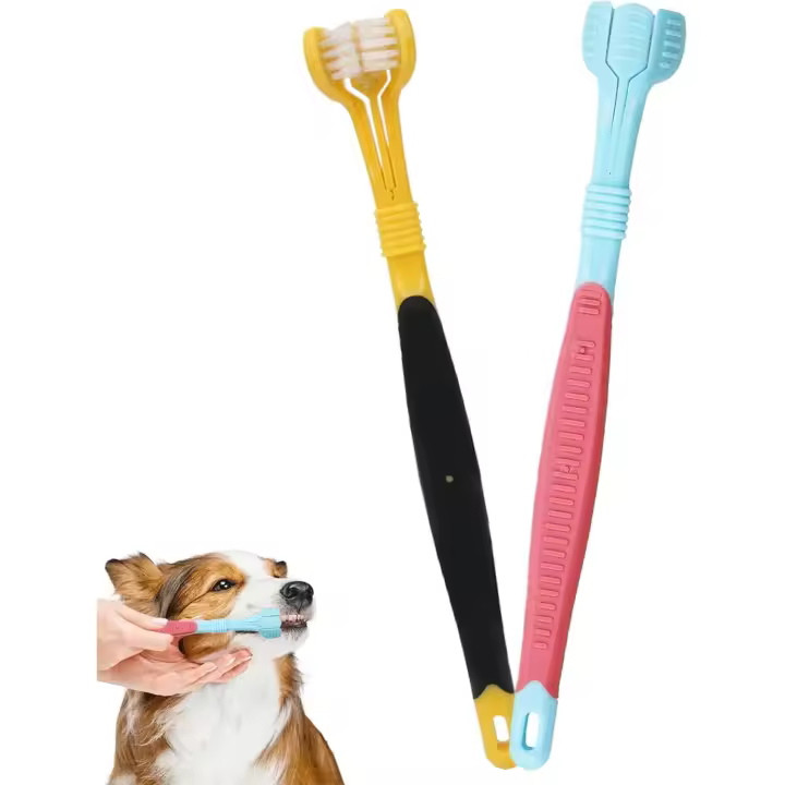 Cepillos de dientes para perros, 2 uds., azul, amarillo, con pilas, adecuados para perros adultos, diseño de tres lados para una fácil limpieza de los dientes - 1
