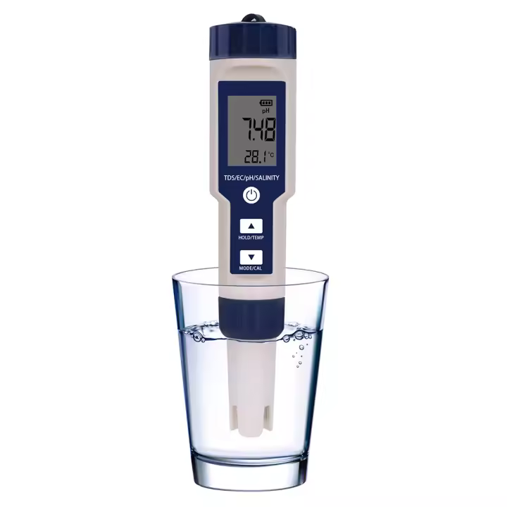 Medidor de temperatura de salinidad EC TDS 5 en 1, medidor de pH, probador de calidad del agua para alimentos, bebidas, contenido de sal, agua de mar para acuario, ATC - 1