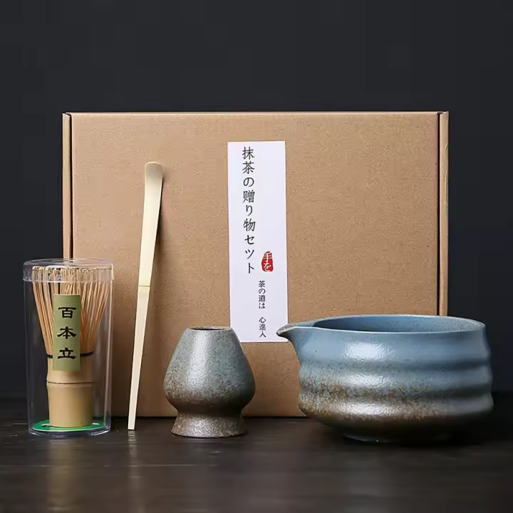 Juego de té Matcha japonés de cerámica de bambú, juego de batidor Matcha seguro y reutilizable, agitador Chasen japonés de calidad alimentaria, 4 Uds. - 1