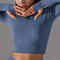 -Top Camisa deportiva de yoga de manga larga a rayas para mujer, sin costuras, que absorbe la humedad - details 5