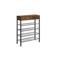 Organizador de Almacenamiento de Zapatos con 4 Estantes de Malla y Gran Superficie para Bolsas, para Entrada, Vestíbulo, Armario, Metal, Industrial, Marrón Rústico y Negro LBS15BX - details 3