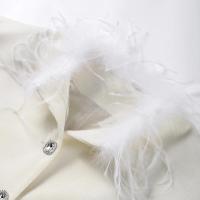 Abrigos elegantes con cuello de plumas para mujer, chaquetas informales lisas con una botonadura, prendas de vestir holgadas y elegantes para otoño - details 2