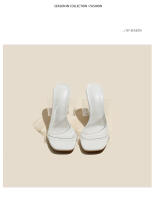 Transparente tacones altos verano cuero nueva celebridad de Internet versátil zapatillas exteriores con falda cristal grueso tacón sandalias mujeres - details 20