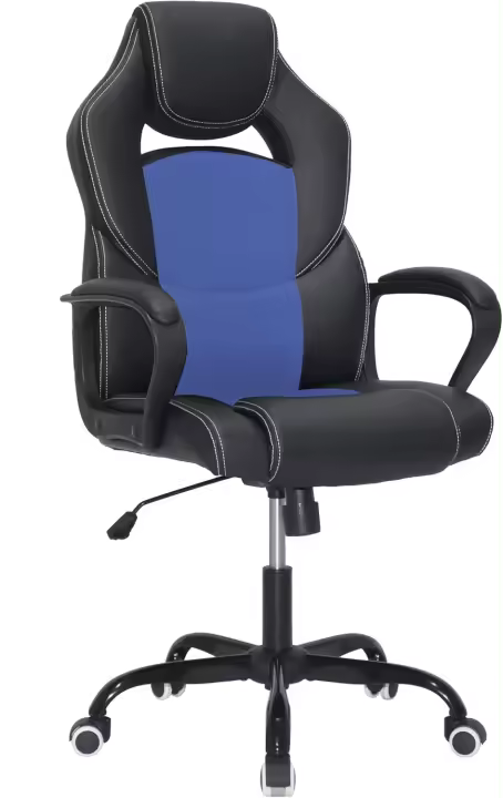 Silla de oficina ergonómica, Silla giratoria y de altura ajustable, Silla de estudio, con ruedas, Negro OBG62B - 1