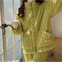 Conjunto De Pijamas De Dos Piezas Para Mujer, Conjunto De Top Y Pantalones De Manga Larga Con Cuello Levantado Texturizado De Jacquard Y Cremallera, Grueso Y Cálido, Otoño - details 17