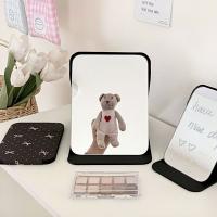 Espejo de escritorio de cuero Pu, espejo cosmético compacto, espejo de tocador con lazo rosa, espejo de maquillaje de bolsillo plegable delicado, decoración del hogar - details 7
