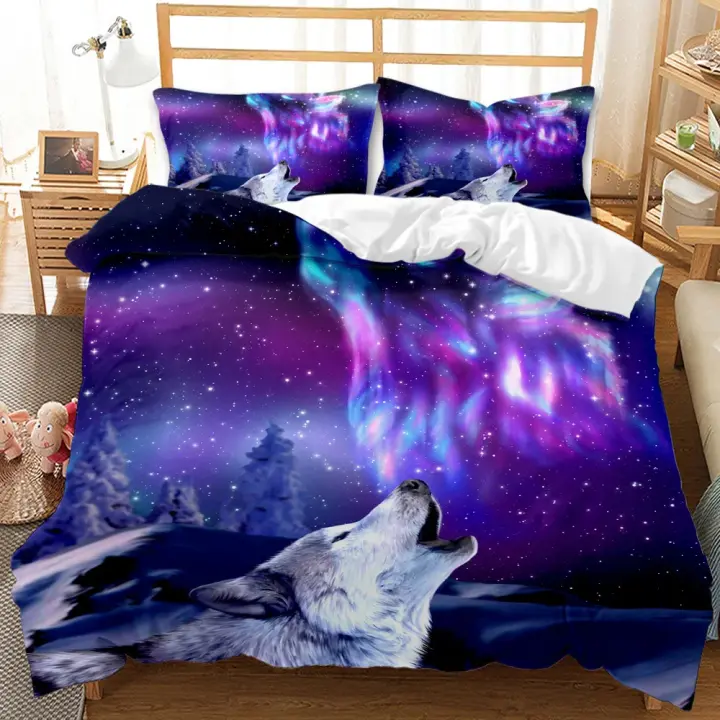 Juego de Ropa de Cama Impresa en 3D de Lobo Cubierta de Edredón Suave de Poliéster con Patrón de Animal de Llévate el Fuego y Hielo - 1