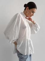 Camisa y blusa de mujer Kawaii con mangas abullonadas con cordones lindos sueltos elegantes jóvenes simples baratos Tops femeninos - details 5
