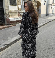 Vestido francés con volantes y cuello en V, manga abombada, estampado de puntos, novedad de verano, moda para mujer - details 9