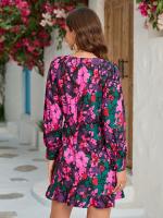 Vestido corto de manga larga para mujer, prenda elegante y bonita con cuello redondo, Estilo Vintage, a la moda, 2025 - details 5