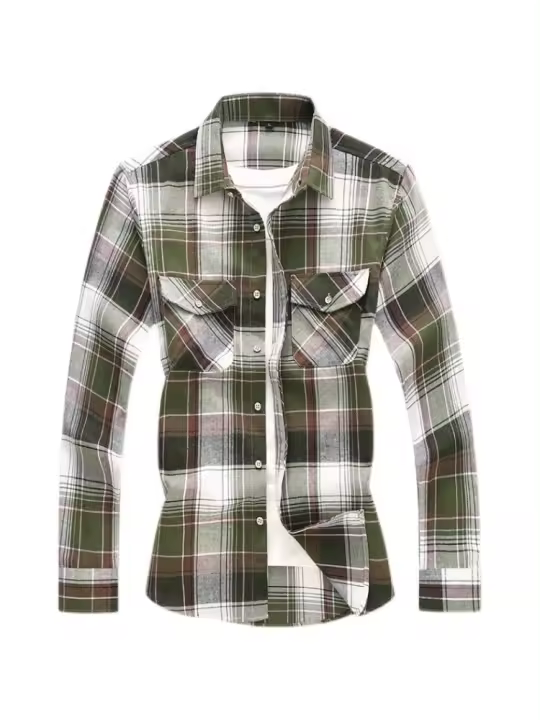Camisa de manga larga a rayas para hombre, camisas clásicas de oficina de un solo pecho. - 1