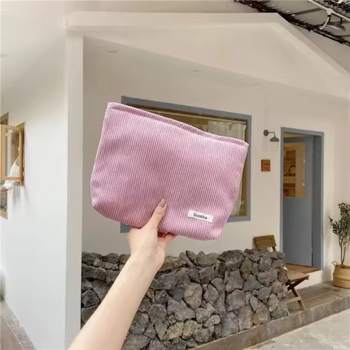 Bolsa de Cosméticos de Viaje de Pana Corduroy Organizador de Maquillaje de Gran Capacidad con Cierre de Cremallera Monedero Portátil para Mujeres - 1