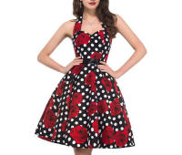 Vintage Women Summer Polka Dot Print Halter Party Dresses - details 87