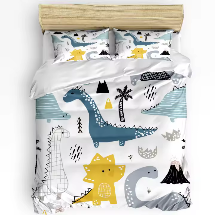 Cubierta de Edredón de Tela para Hogar con Dibujos de Dinosaurio en Negro y Blanco Juego de 3 Piezas para Niños y Adolescentes - 1