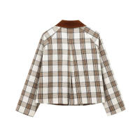 TRAFZA 2025 Chaqueta corta de calle alta de primavera para mujer, chaquetas de manga larga a cuadros con cuello vuelto y bolsillos con cremallera para mujer, nueva moda - details 2