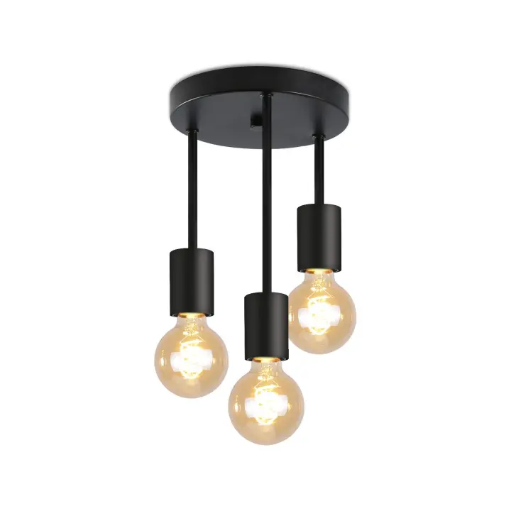 CBJKTX Lámpara de techo vintage negra colgante 3 llamas E27 con 3 focos lámpara industrial para comedor cocina pasillo bar sin - 1