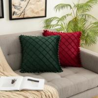 Fundas decorativas Boho Farmhouse, almohada cuadrada de terciopelo con pompones - details 9