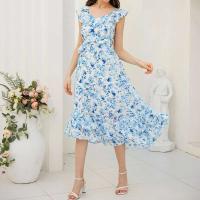 Elegante Vestido Maxi de Chiffon para Mujer GK Cuello en V sin Mangas, Estampado Transpirable, Clásico - details 1