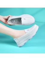 Zapatos de enfermera de piel auténtica para mujer, suela suave, transpirables, antideslizantes, de suela plana, color blanco - details 3