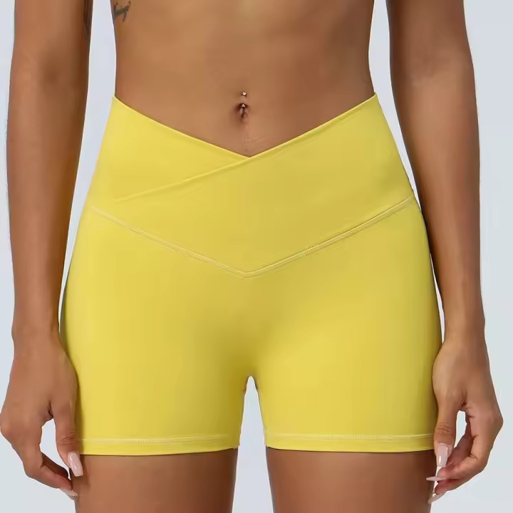 Pantalones cortos deportivos elásticos para mujer, cintura cruzada, Pilates, gimnasio, Fiess, Yoga, levantamiento de glúteos, correr al aire libre, danza, ciclismo - 1