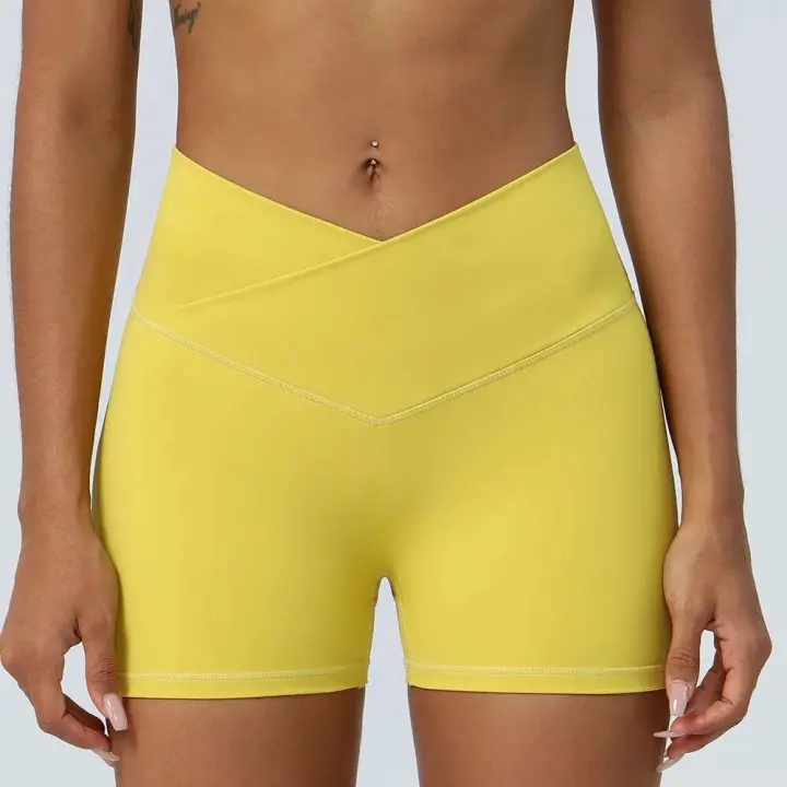 Pantalones cortos deportivos elásticos para mujer, cintura cruzada, Pilates, gimnasio, Fiess, Yoga, levantamiento de glúteos, correr al aire libre, danza, ciclismo - 1