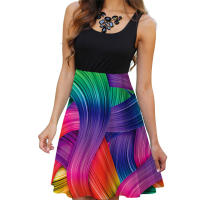 Vestido de verano sin mangas con cuello redondo y estampado Digital para mujer - details 12