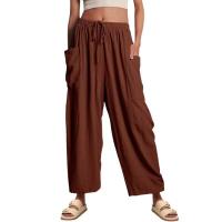 Pantalones de lino con cintura elástica para mujer, pantalón informal de verano - details 6