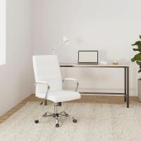 Silla de Oficina Sillón de Trabajo con Respaldo Tapizado Asiento Sintético Altura Ajustable Blanco - details 1