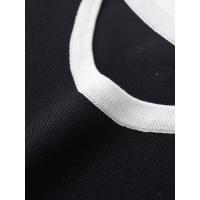 Vestido negro elegante de manga corta con cuello redondo y contraste de punto con dobladillo plisado ancho y alto para mujer - details 6