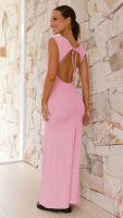 Vestido sin espalda ajustado de color sólido 2025, camisola sexy con abertura para mujer, estilo medio a largo para mujer - details 2