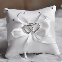 Almohada romántica para anillo de boda, almohada europea con diamantes de imitación brillantes, doble corazón, portador de anillo, cojín cuadrado con lazo - details 1