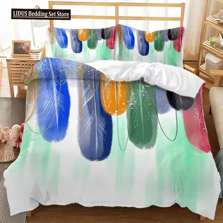 Funda nórdica de plumas, tipos de furgoneta y contorno natal, plumas de pájaro, elemento de piel de Animal, funda Qulit de poliéster tamaño King con estampado - 1
