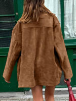 Chaqueta de ante con cuello marrón para mujer, abrigo holgado y grueso de media a larga, moda de invierno, 2024 - details 2