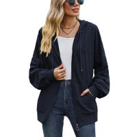 Otoño e Invierno nueva chaqueta de mujer suéter con capucha suelta de manga larga con bolsillo de Color sólido - details 5