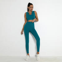Ropa de Gimnasio para Mujeres FKAFIT Conjunto de 2 Piezas Deporte sin Costuras Suéter Deportivo de Cuello U Leggings de Cintura Alta de Nylon - details 12