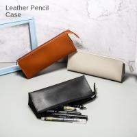 Portalápices de cuero PU con cremallera, bolso de almacenamiento hecho a mano, alta capacidad, para la escuela - details 0