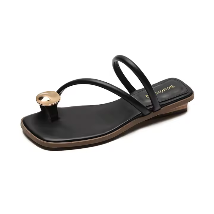 Verano nueva espina de pescado fondo plano cabeza cuadrada palabra con dedo del pie zapatillas geniales mujeres - 1