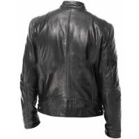 Chaqueta de Cuero para Hombres en Otoño Cuello de Stood, Estilo Motocicleta, Negro y Marrón - details 9