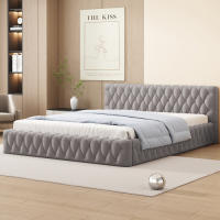 Cama tapizada Cama doble juvenil 140 x 200 cm, fabricada en terciopelo agradable para la piel, gris (Sin colchón) - details 0
