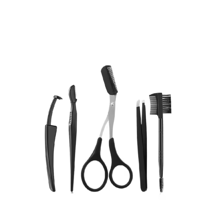 Juego de 5 herramientas para recortar las cejas, cepillo, peineta, tijeras, pinza, recortadora, afeitadora de cejas - 1